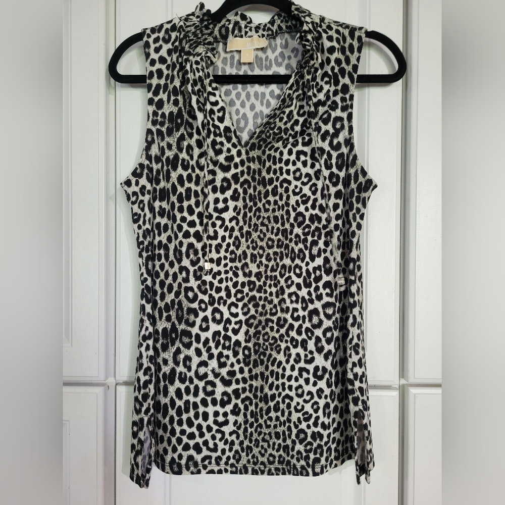 Michael Kors Leopard Print Sleeveless Top, Size Small S, V-neck With Tie